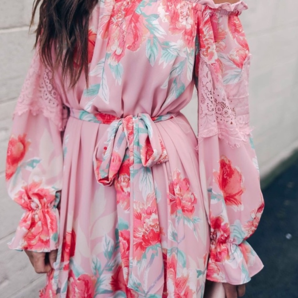 Vici Collection Adore Me Floral & Lace Off The Shoulder Maxi Dress